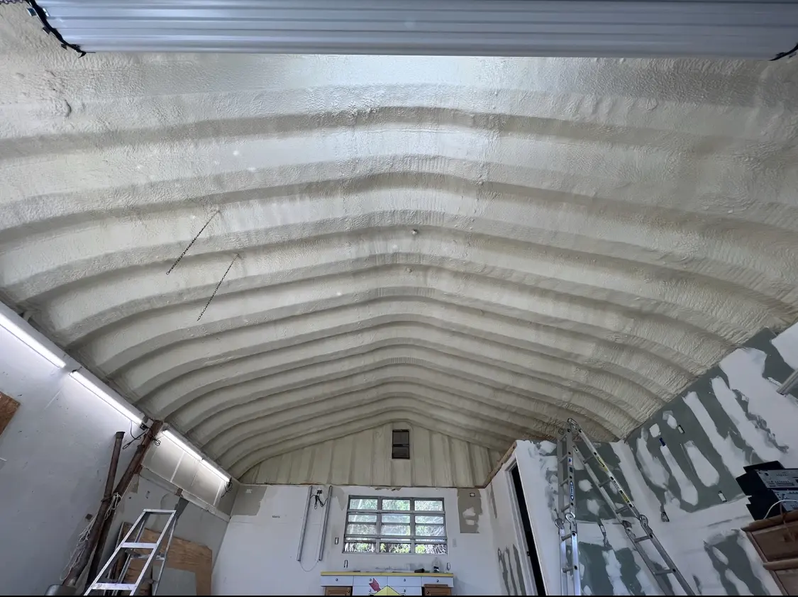 Spray polyurethane foam applied to the underside of a metal roof deck in Boiling Springs